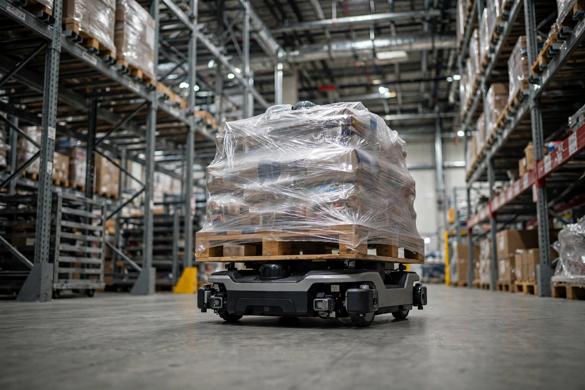 Robot móvil AMR transportando un palé