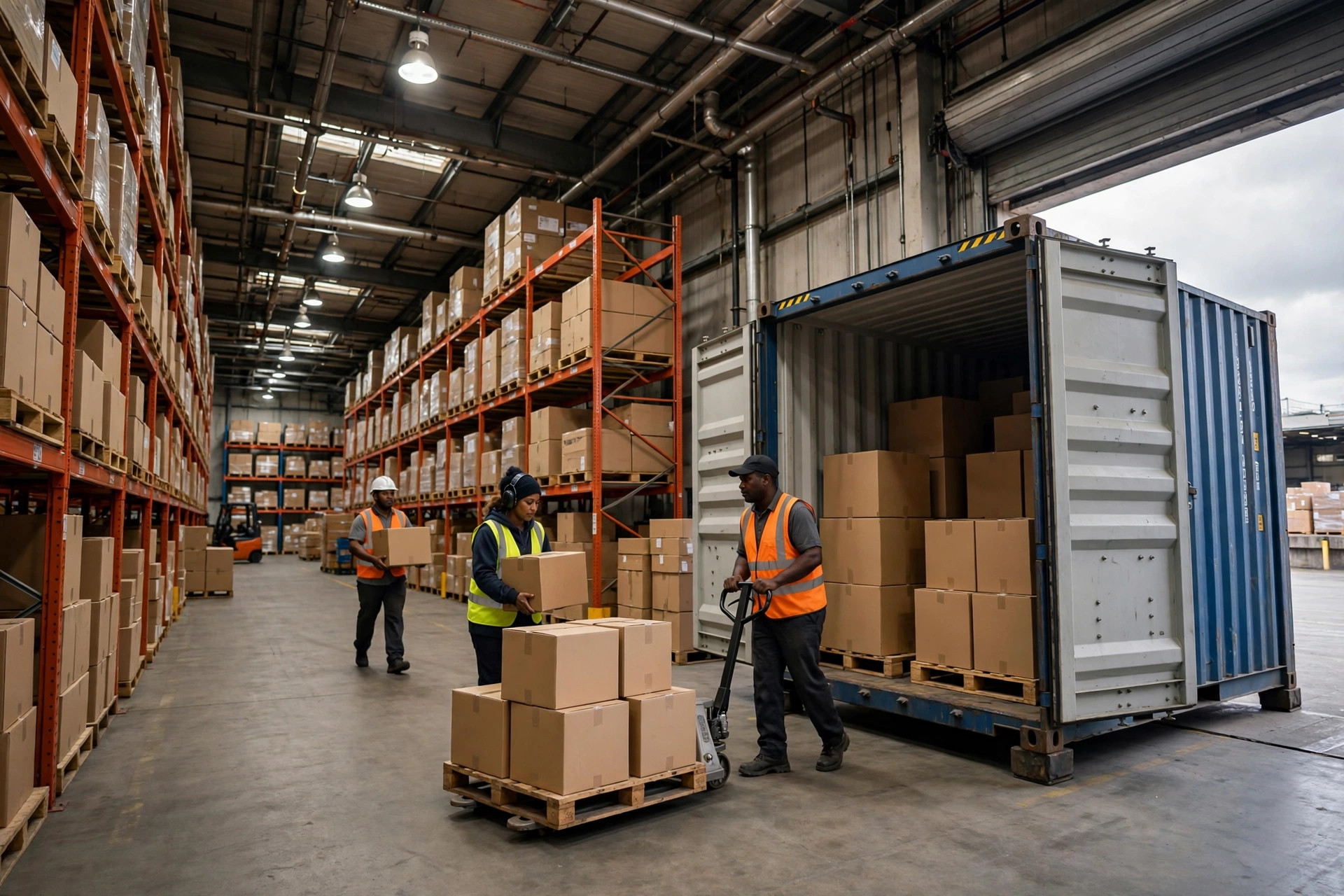 Container unloading at a South Africa overseas warehouse dock