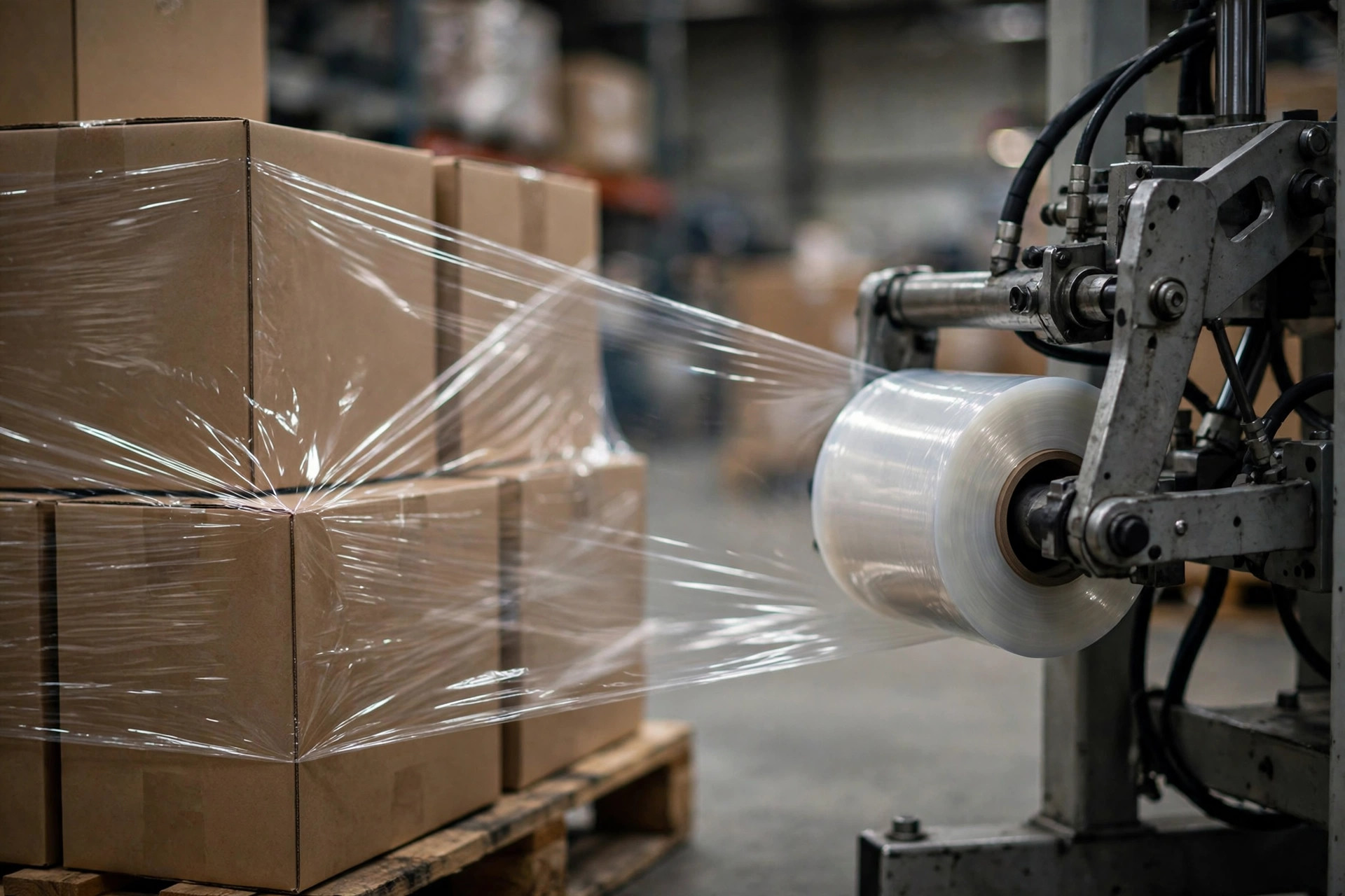 Stretch wrapper machine wrapping a pallet