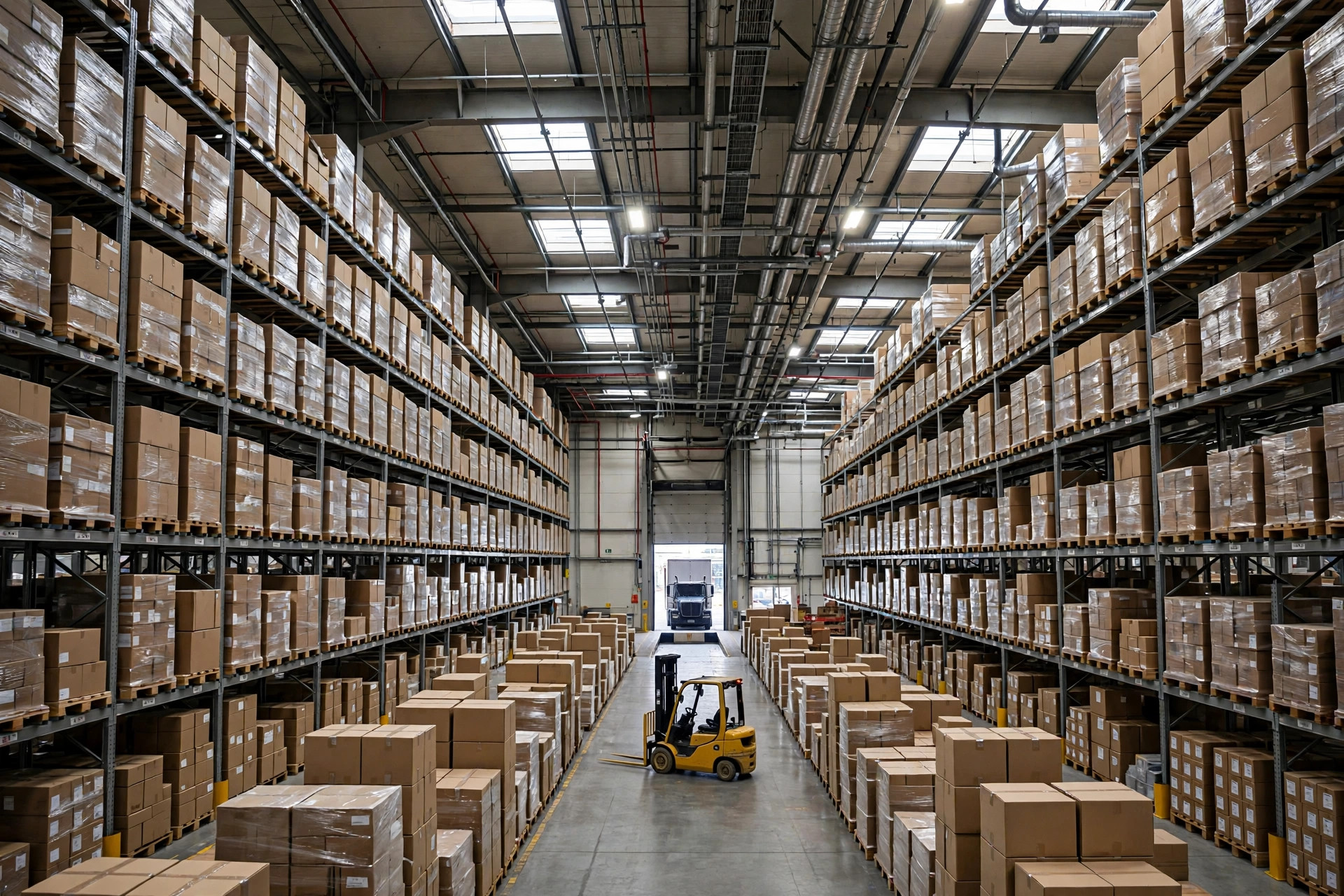Engineers monitoring data screens in a warehouse control center