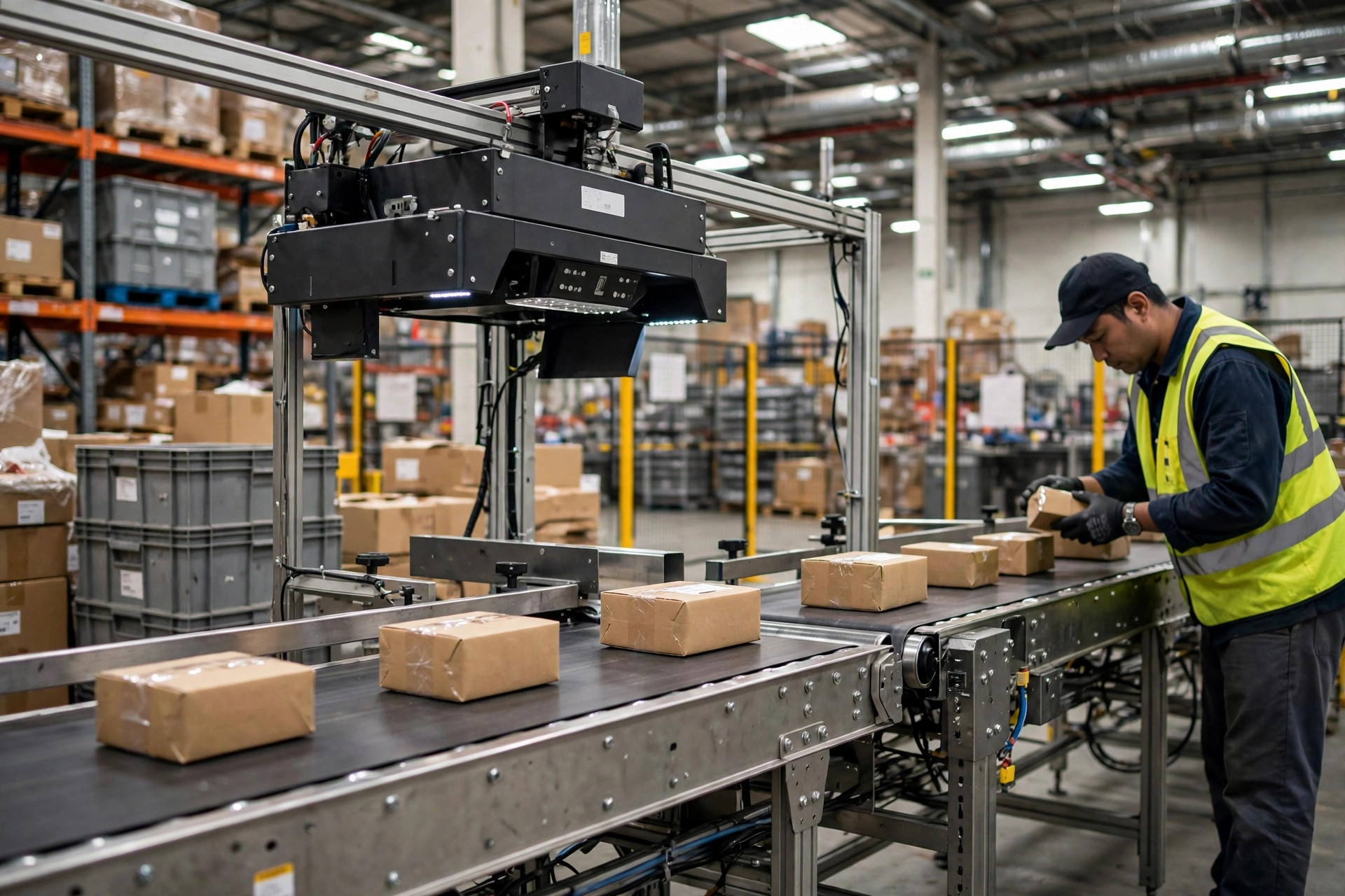 Petits colis passant la vérification par scan sur un convoyeur