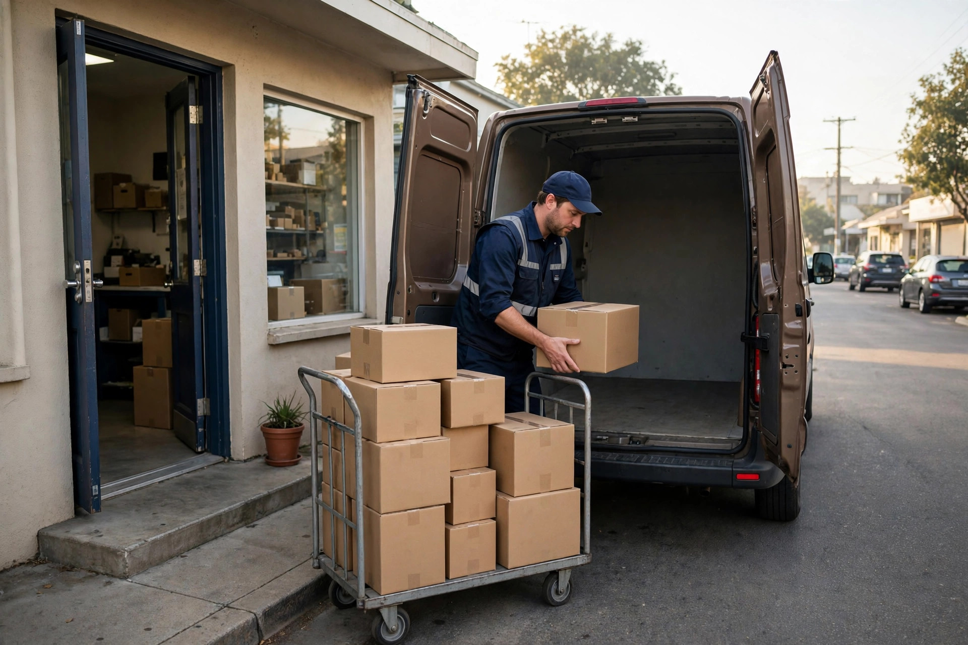 Driver collecting ready-to-ship parcels