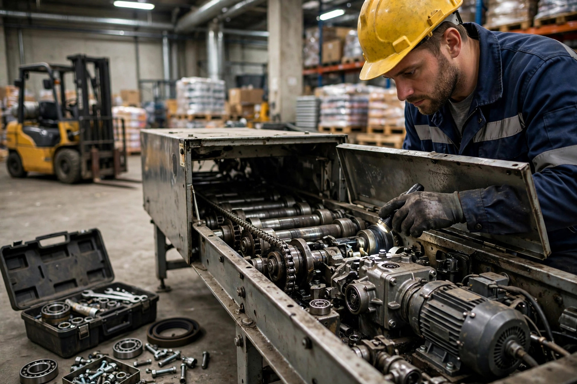 Used equipment maintenance and teardown inspection in a warehouse