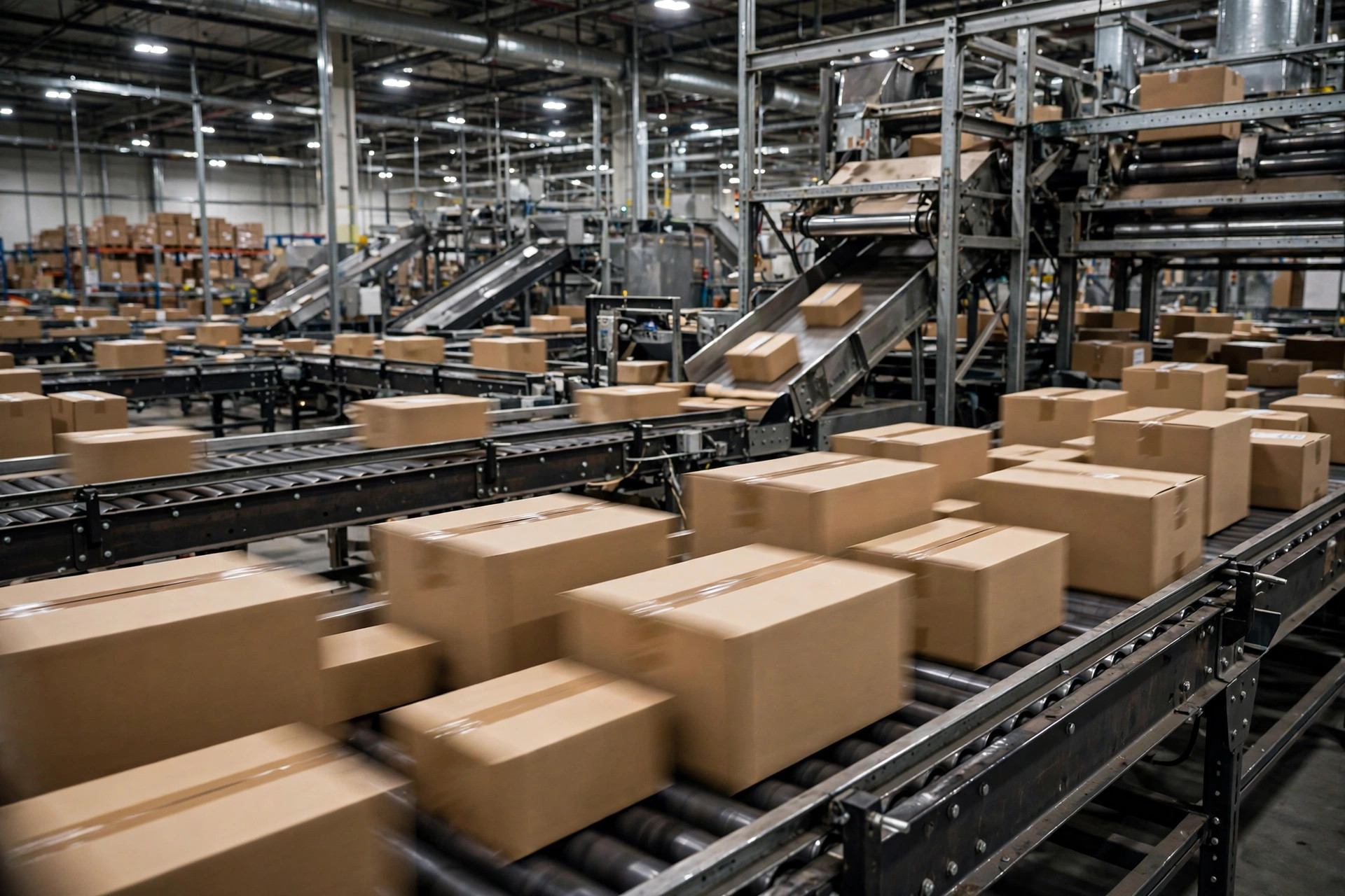 Parcels moving on a conveyor sorting line