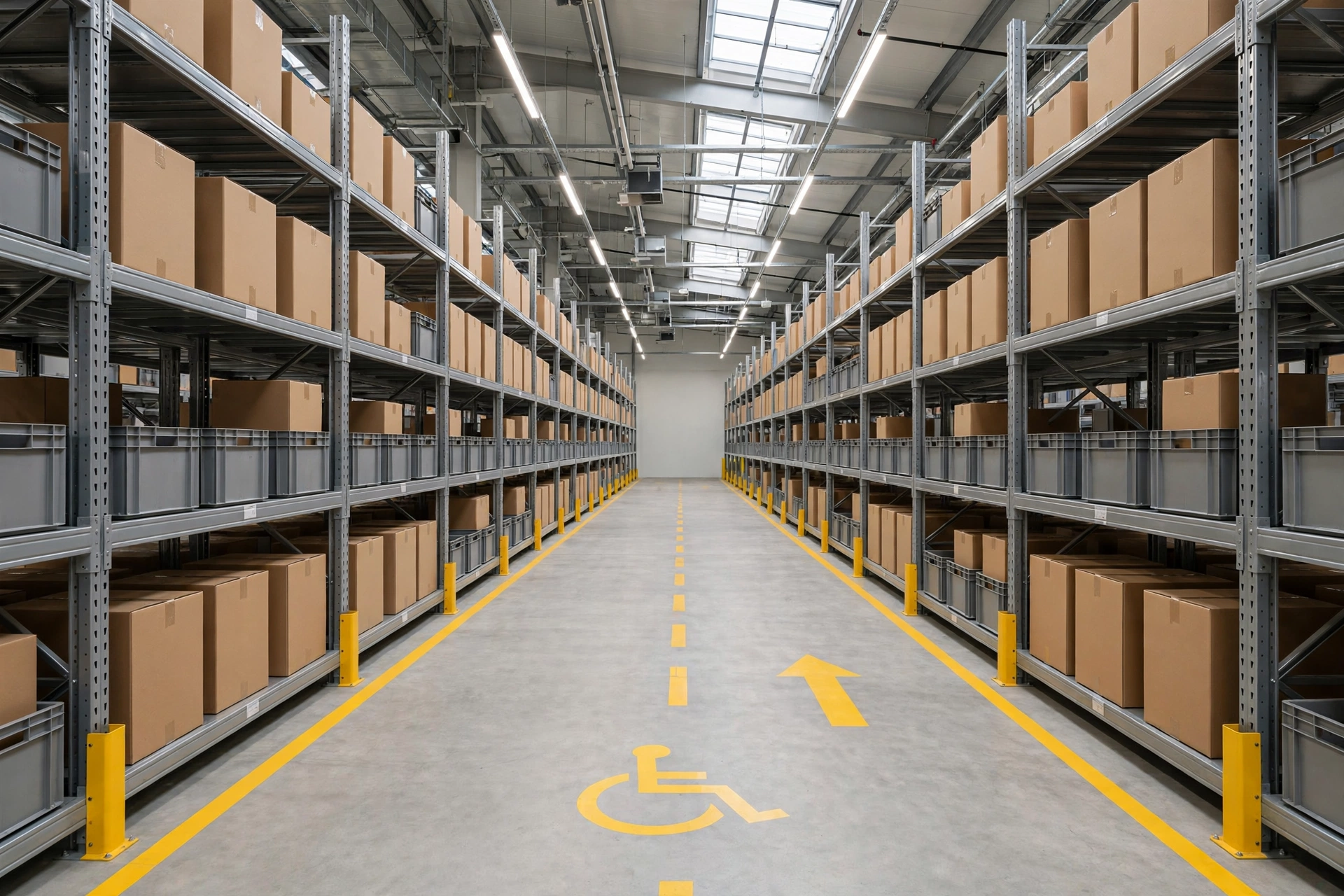 Wide accessible aisle inside a warehouse