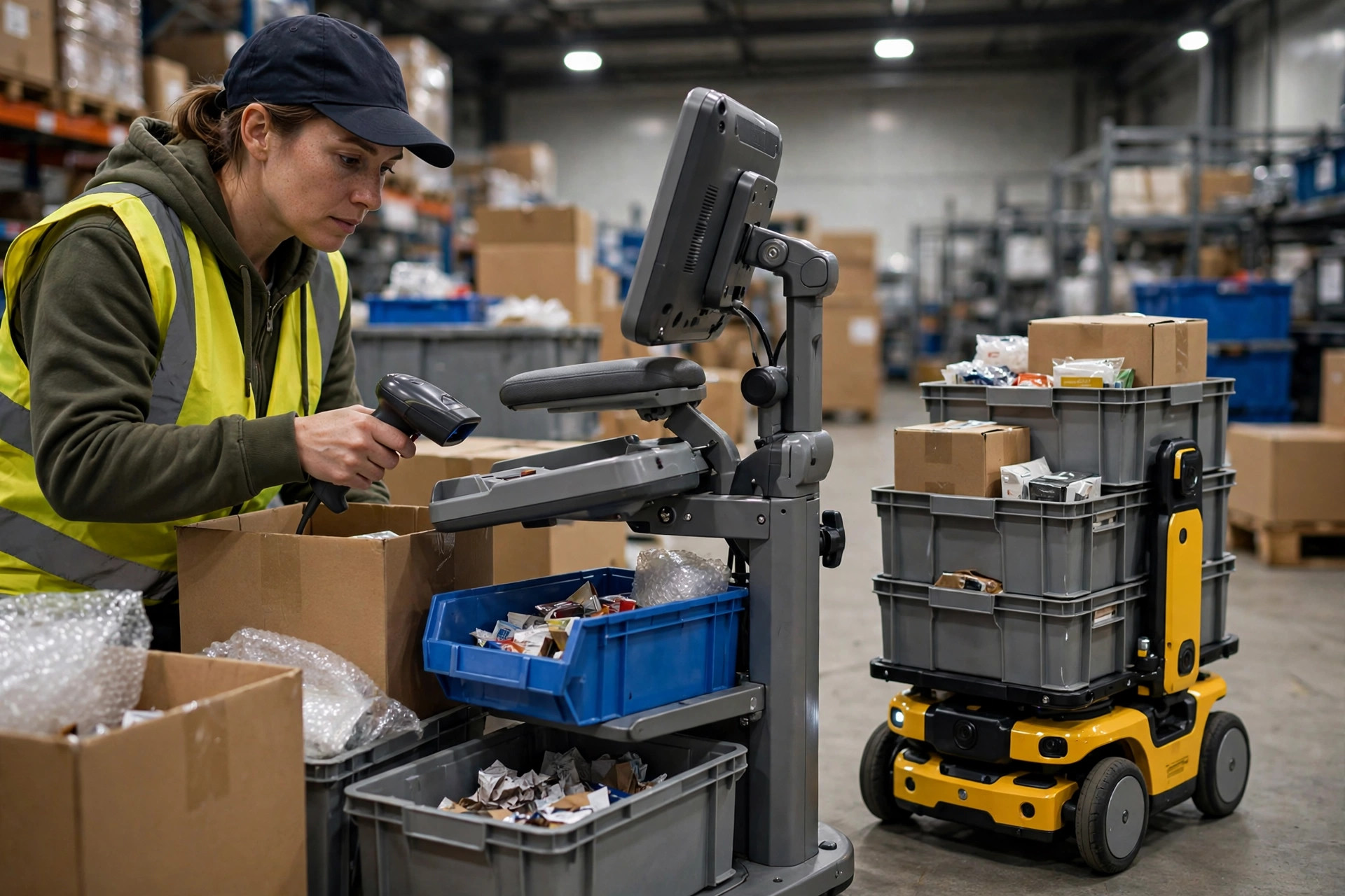 AMR fleet operating in an automated warehouse