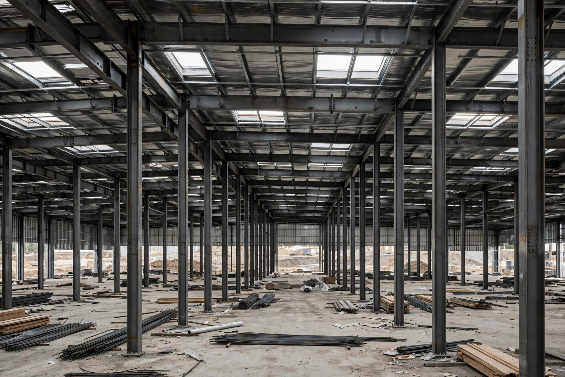 Warehouse interior showing pallet rack rows aligned with building columns