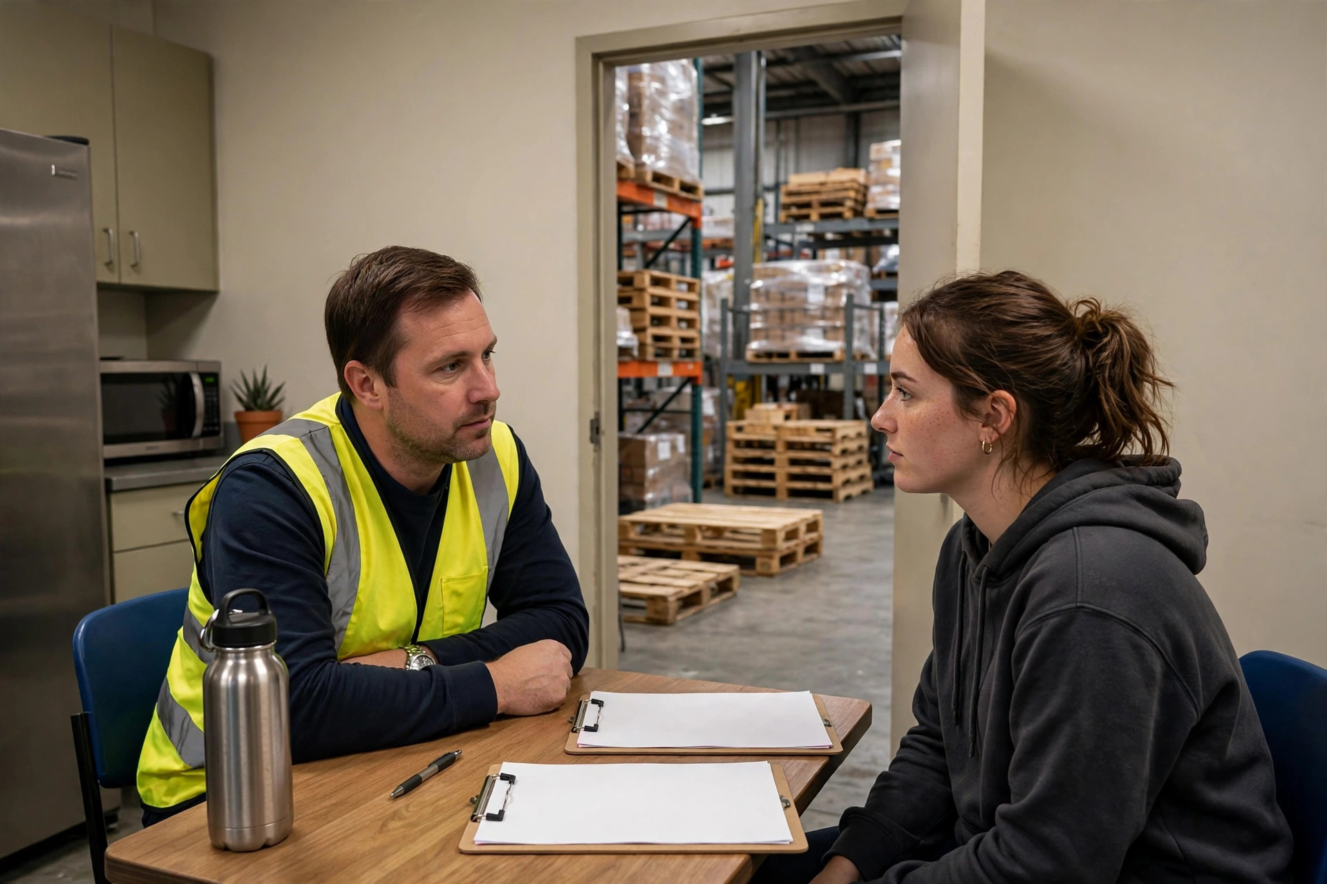 New hire orientation inside a warehouse