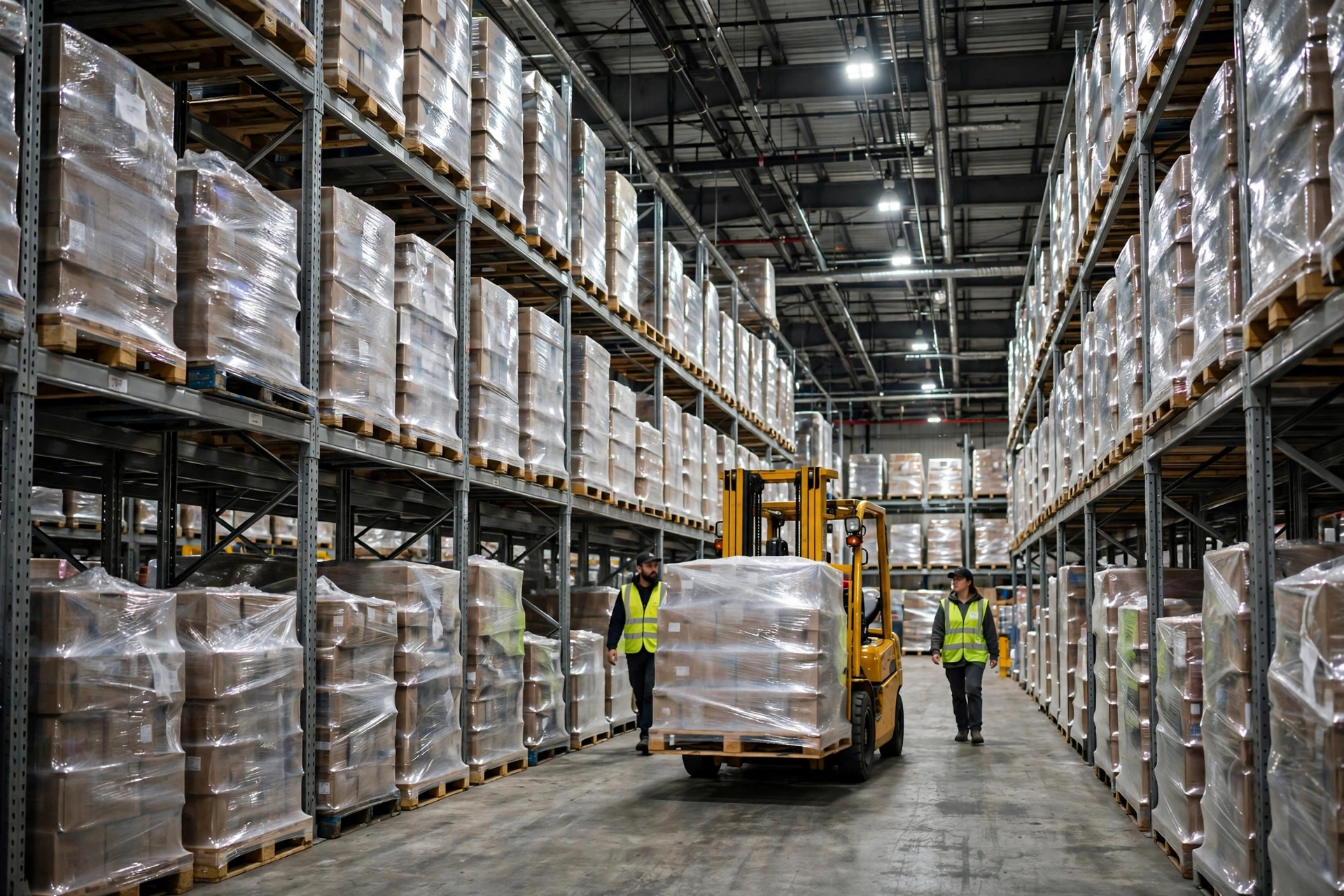 Inventario del inquilino en racks con operación de montacargas dentro de un almacén