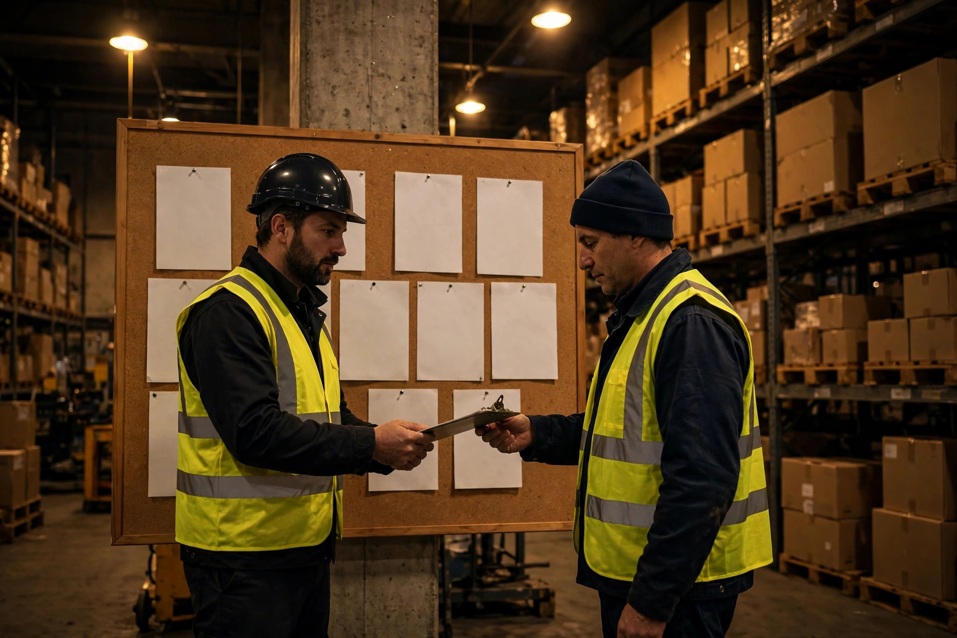 Night shift handover at the peak-season warehouse