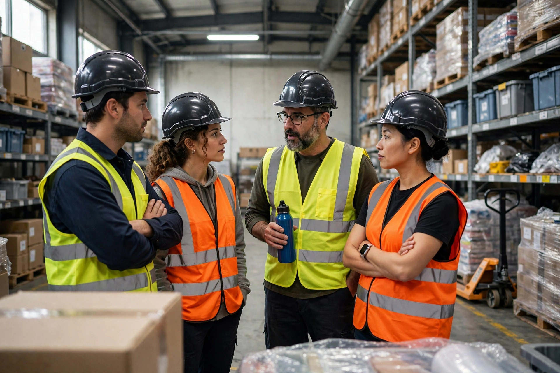 Veteran warehouse worker showing a new hire how to pick at the racks