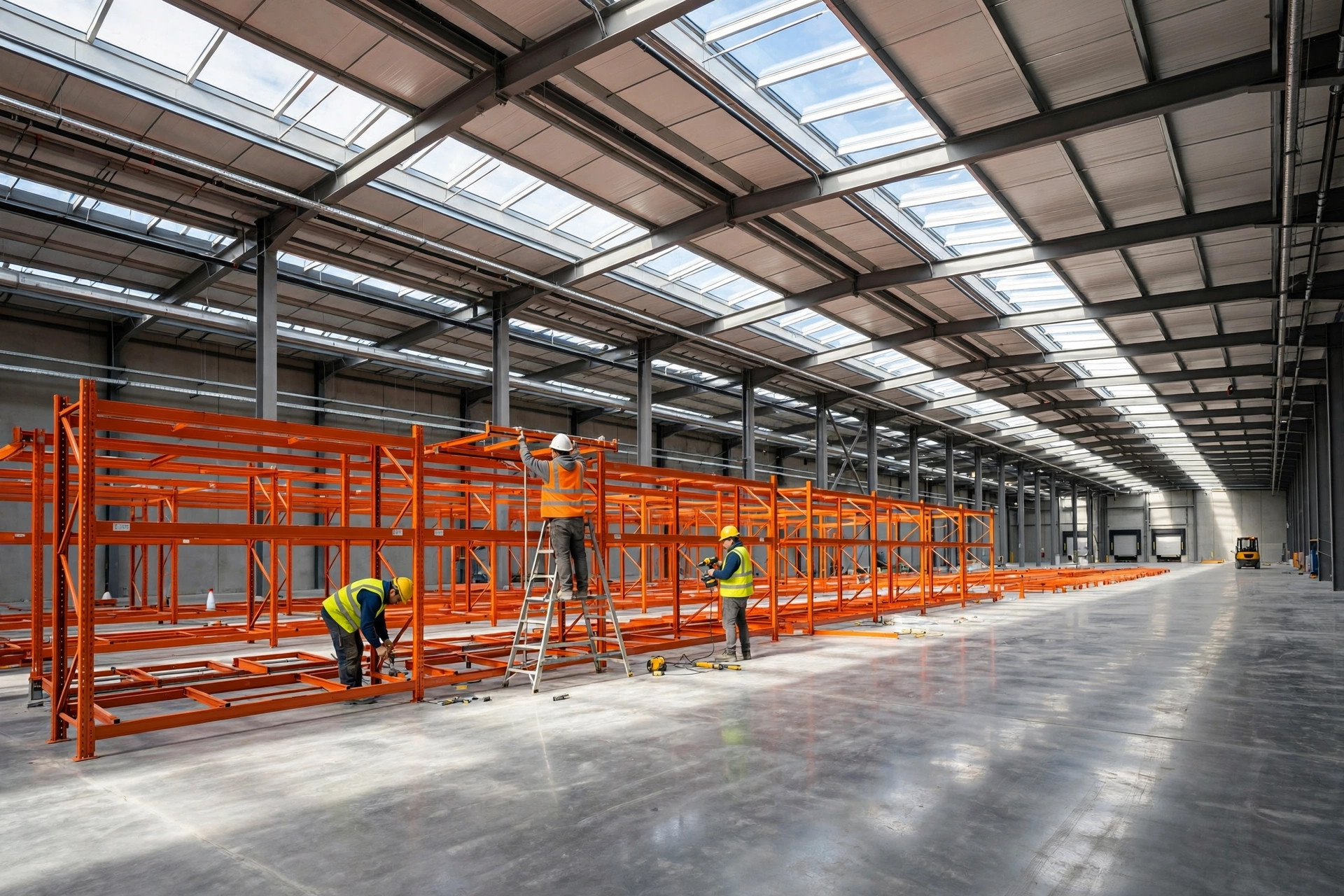 Forklift loading pallets onto a truck during warehouse relocation