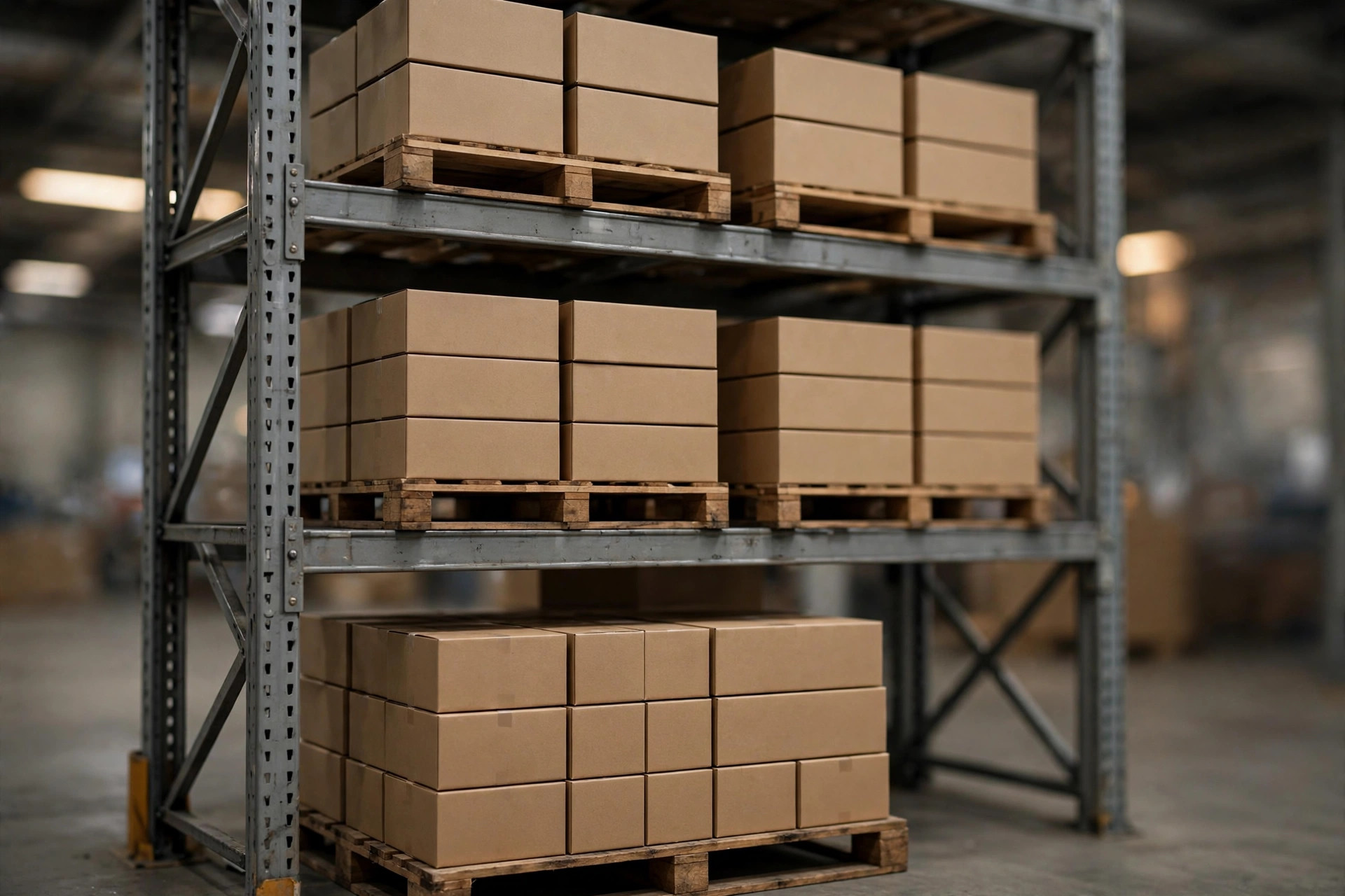 Close-up of a single racking bay with pallets neatly stacked