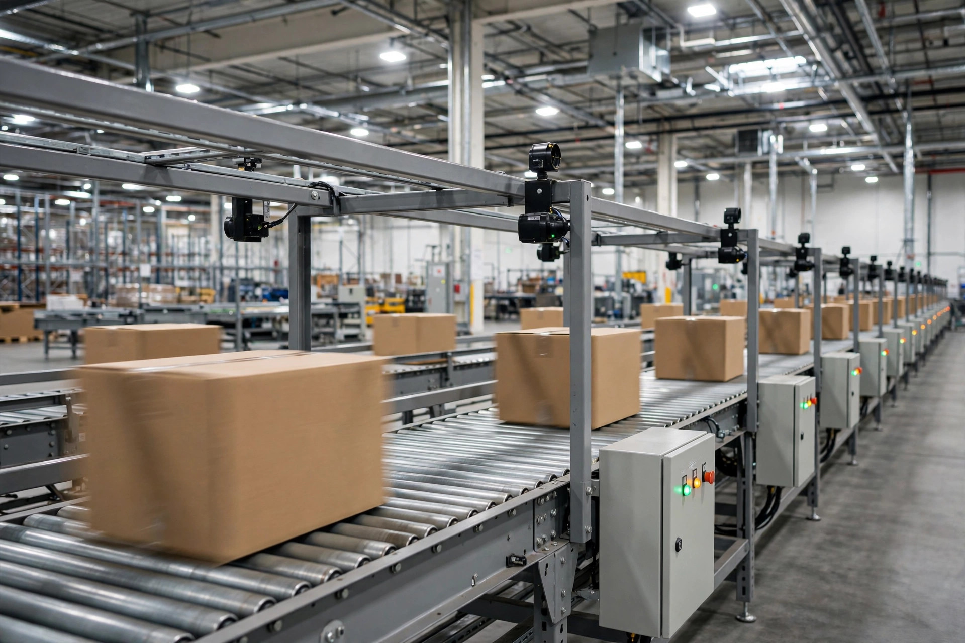 WCS conveyor line with control cabinets