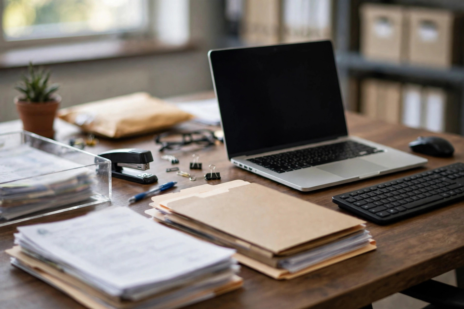 Customs broker desk with export documents
