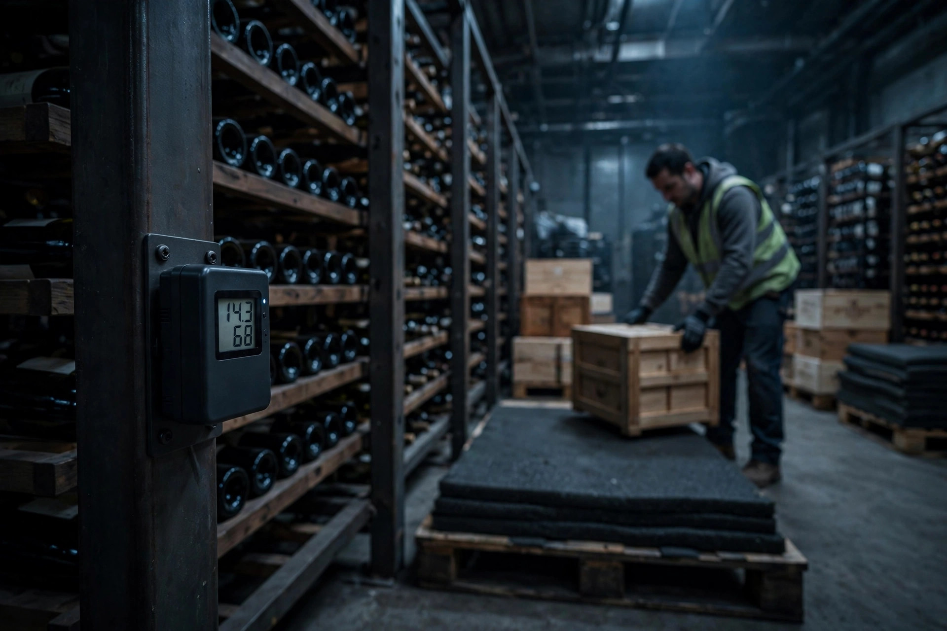 Temperature-humidity monitoring and wine case handling