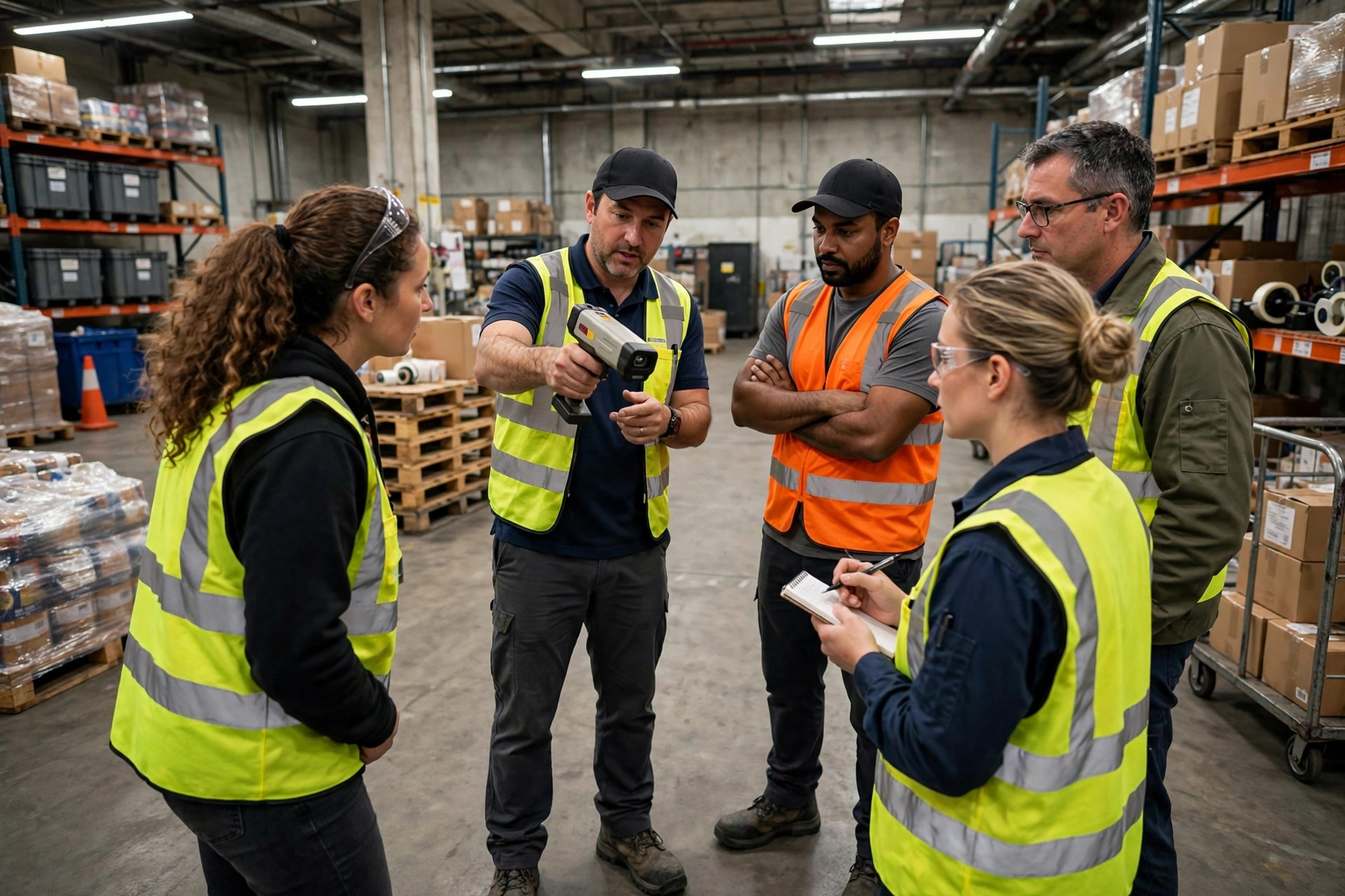 Workers watching an RF scanner training demo