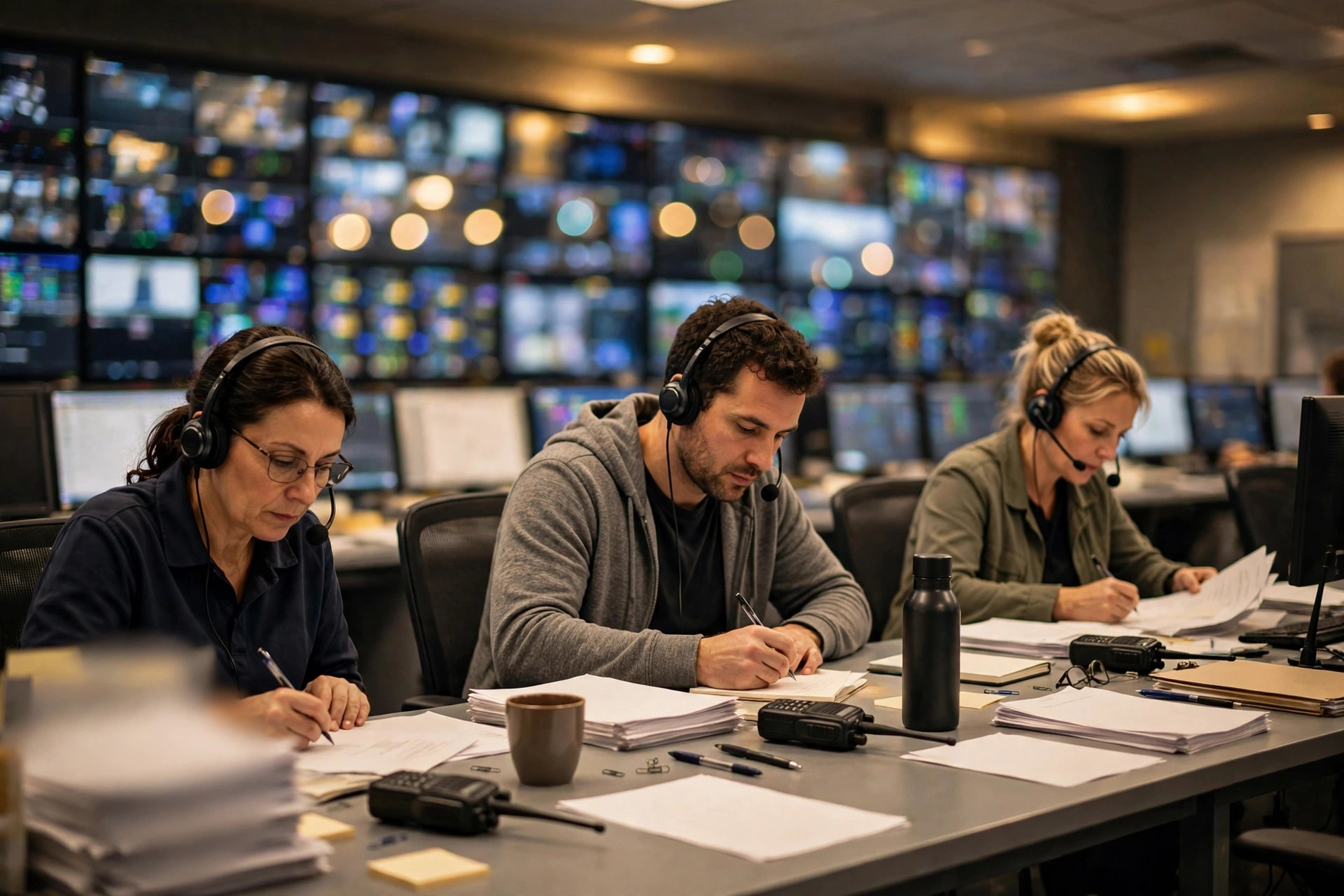 Yard dispatchers monitoring the data dashboard in the control room