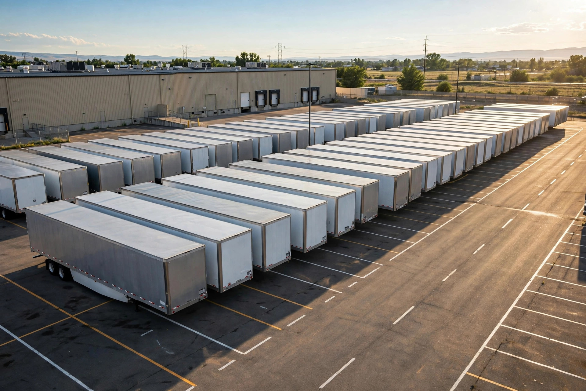 Rows of trailers parked neatly in a distribution yard